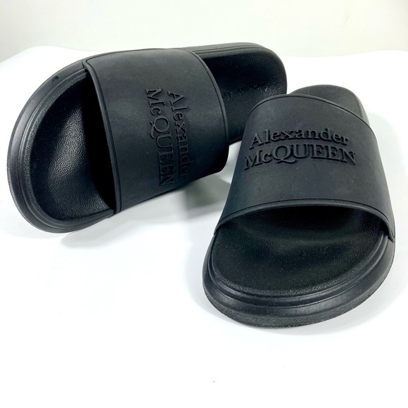 *SOLD* Alexander McQueen Hybrid Slides Logo Embossed Black Sandals 40 NEW - Picture 12 of 16